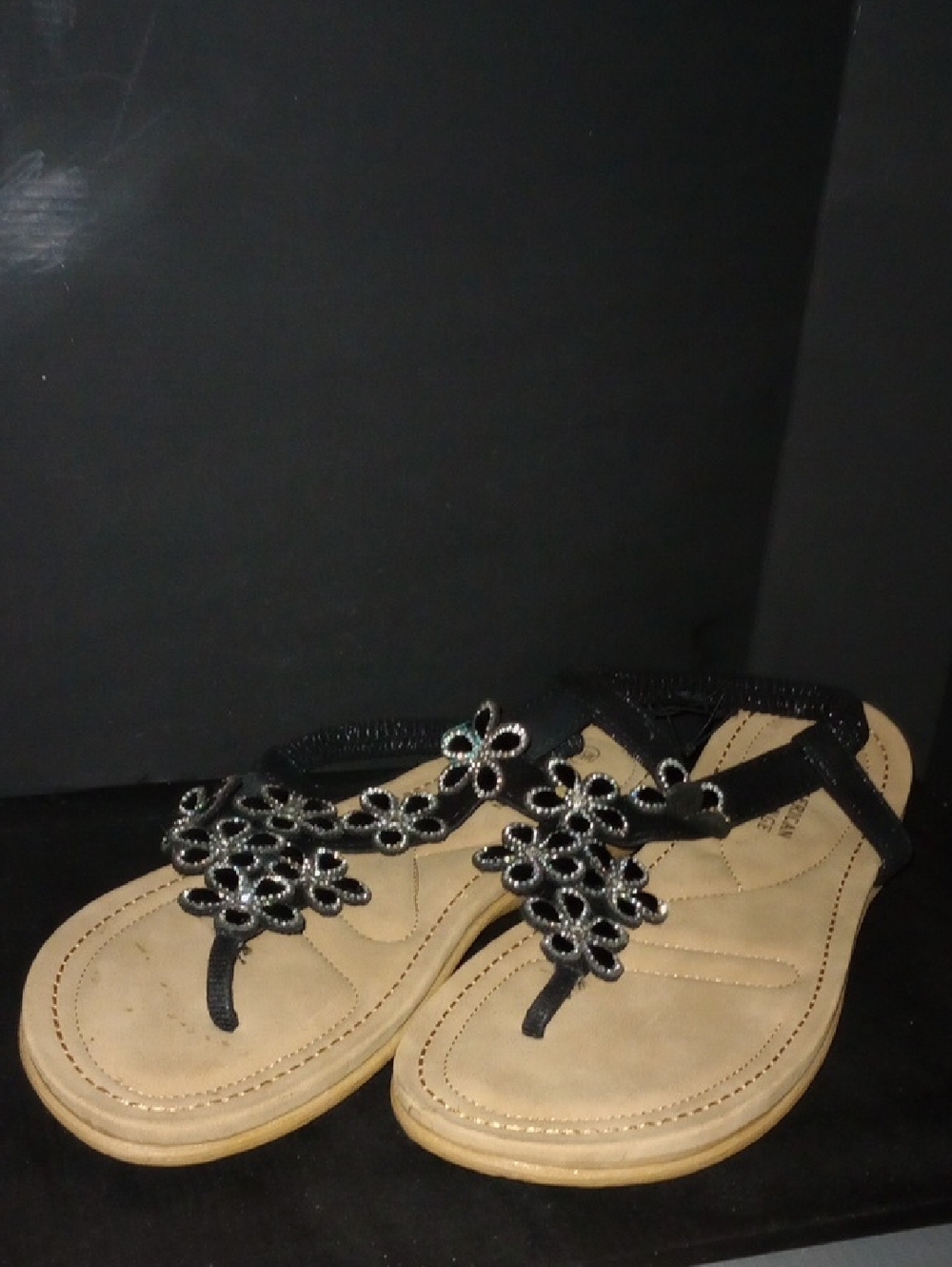 American Exchange Black Floral Beaded Sandals
